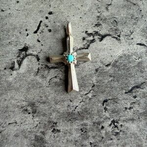 Sterling Silver Cross Pendant with Turquoise Accent